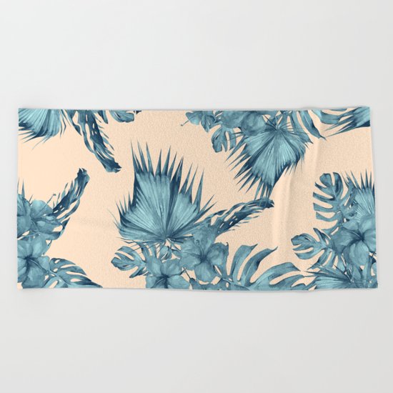 Island Retreat Hibiscus Palm Pastel Coral Teal Blue Beach Towel