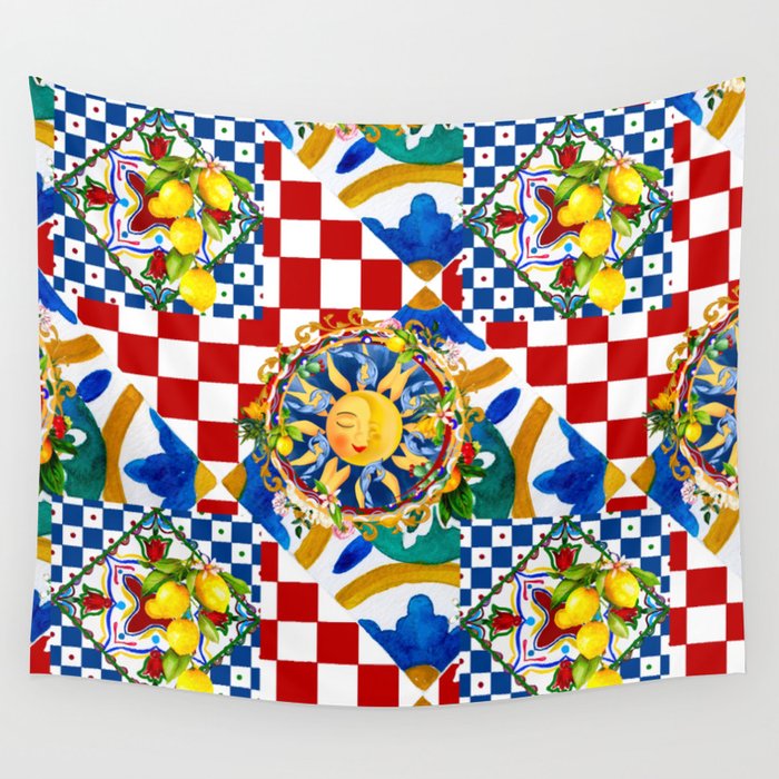 Sicilian sun,tiles,summer,majolica,lemon art Wall Tapestry