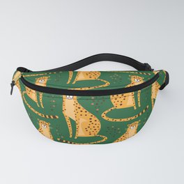 Cute leopard in the tropical jungle. Vintage wild cats hand drawn illustration pattern Fanny Pack
