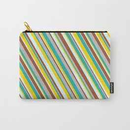 [ Thumbnail: Colorful Grey, Light Sea Green, Yellow, Light Cyan & Sienna Colored Pattern of Stripes Carry-All Pouch ]