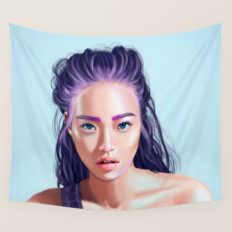 Beautiful Asian Girl With Colored Hair Wall Tapestry By Mashula