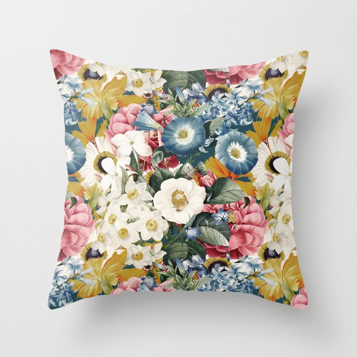 Colorful Vintage Garden Throw Pillow
