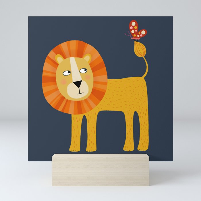Lion Looking at a Butterfly Mini Art Print