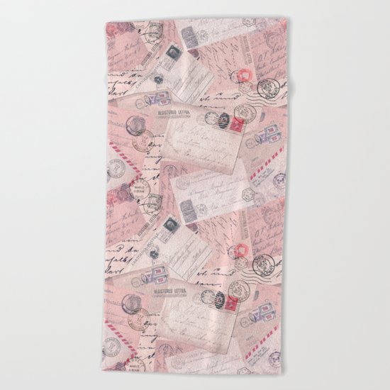 Nostalgic Letters Collage Soft Pink Beach Towel