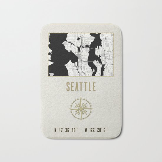 Seattle - Vintage Map and Location Bath Mat