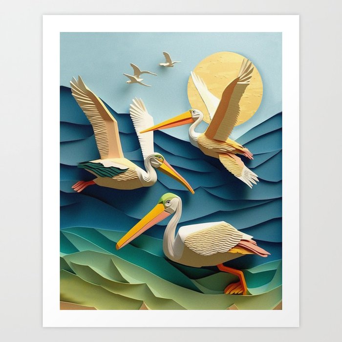 Pelicans Part of the Creatures of the Wild collection Art Print