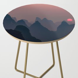 China Photography - Red Sunset Over The Tall Mountains Side Table