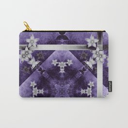 Silver flowers on purple and black textured mandala Carry-All Pouch | Black, Art, Illustration, Grunge, Vibrant, Flower, Bold, Texture, Graphic Design, Elegant 