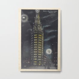 Electric Tower at Night c. 1910s Metal Print | Buffalo, Hdr, Electrictower, Vintage, Color, Digital, Photo, Postcard 