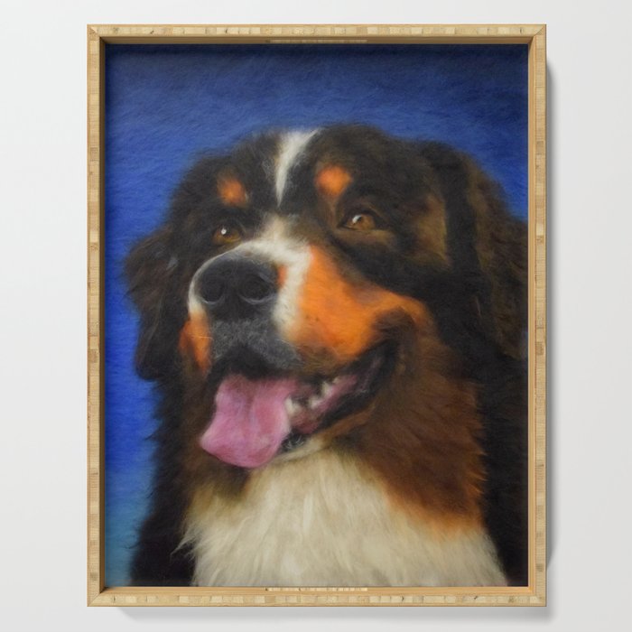 Courageous Bernese Mountain dog wool portrait print Serving Tray