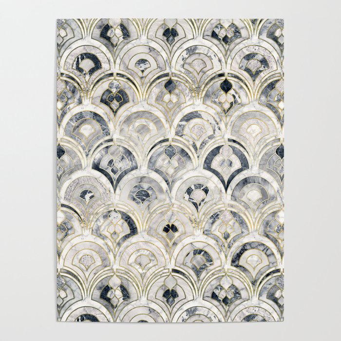 Monochrome Art Deco Marble Tiles Poster