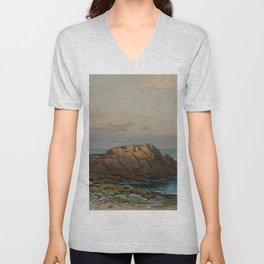 Moonlight New England Seascape nautical maritime landscape painting by Alfred Thompson Bricher V Neck T Shirt