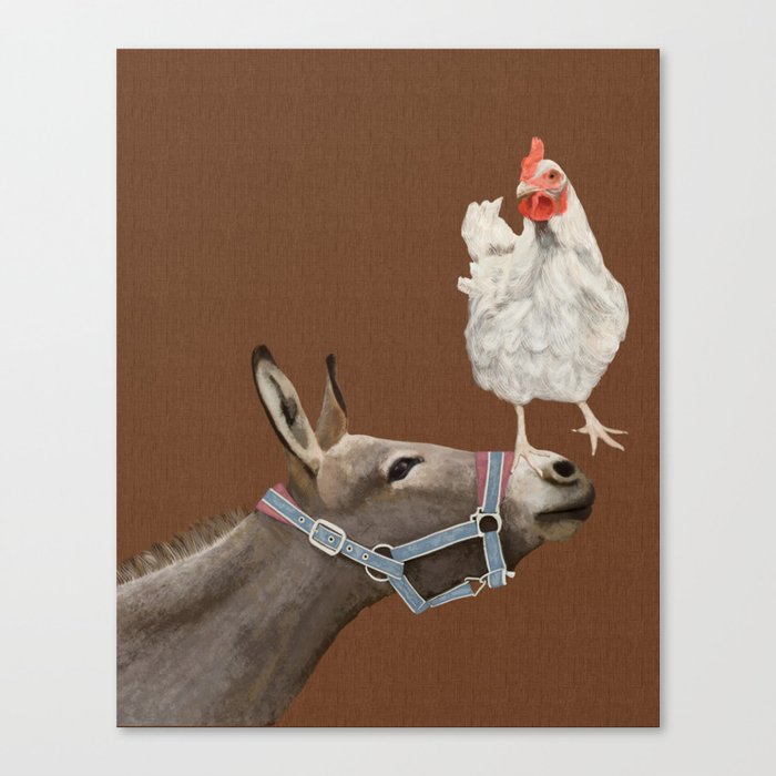 Chicken and Donkey Rust Print  Canvas Print