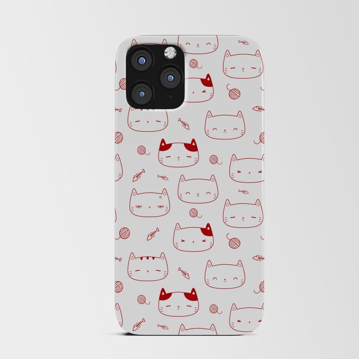 Red Doodle Kitten Faces Pattern iPhone Card Case