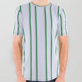 [ Thumbnail: Lavender, Light Gray & Sea Green Colored Pattern of Stripes All Over Graphic Tee ]