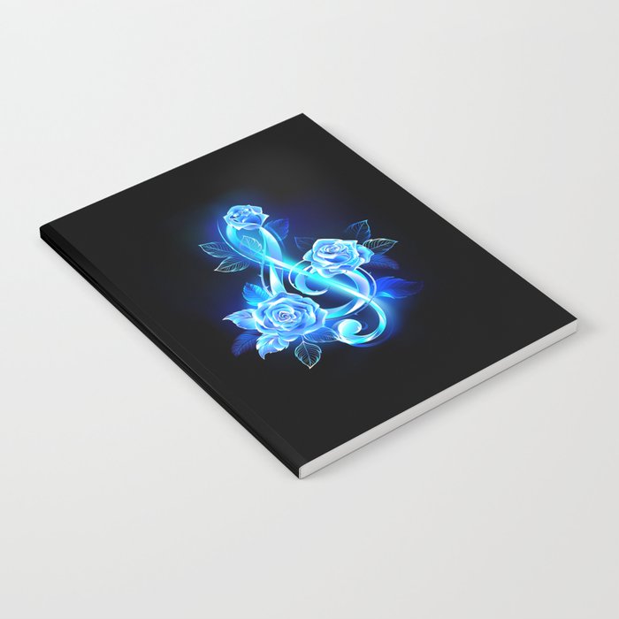 Fiery Treble Clef with Blue Roses Notebook