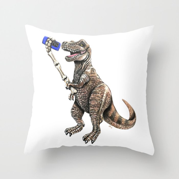 "Selfiesaurus" - T-Rex Dinosaur Selfie Throw Pillow