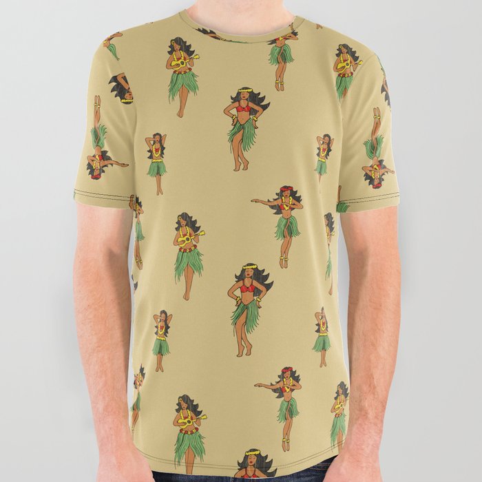 Hula Dancing Girls Pattern All Over Graphic Tee
