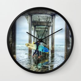 Surfers, La Jolla Shores Pier, San Diego, California. Wall Clock