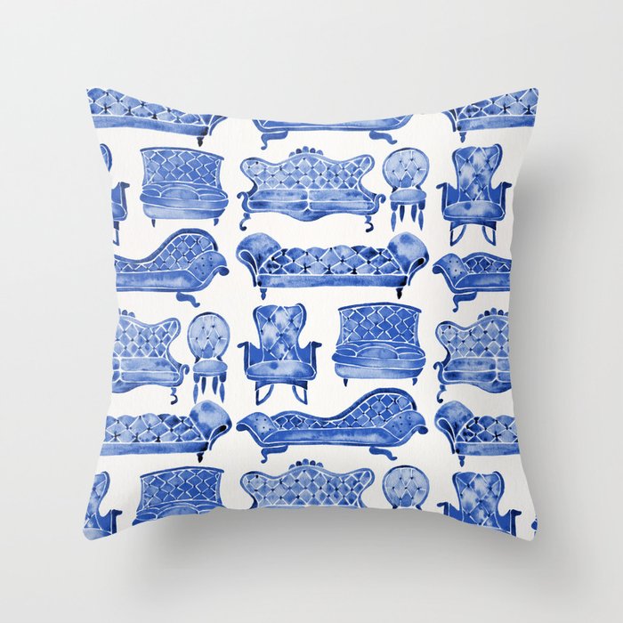 Victorian Lounge – Navy Palette Throw Pillow