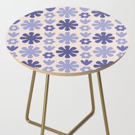 Scandi Floral Grid Retro Flower Pattern in Periwinkle Purple Tones and Cream Side Table