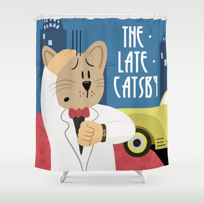 The Late Catsby - Funny Art Nouveau Design - Book Cover Shower Curtain