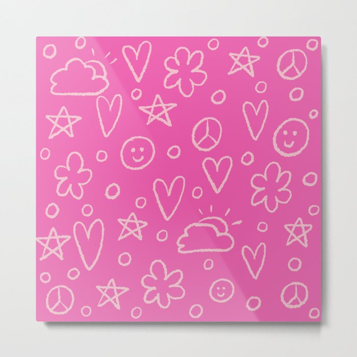 Girly Whiteboard Doodles - Sweet Pink Metal Print