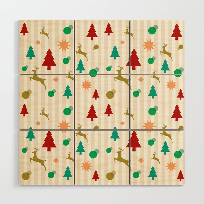 Christmas Pattern Retro Tiny Items Wood Wall Art