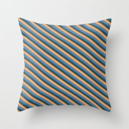 [ Thumbnail: Blue, Dark Slate Gray, and Brown Colored Lined Pattern Throw Pillow ]