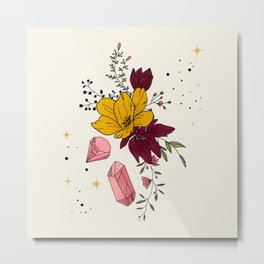 Flowers, Stars ans Crystals Metal Print | Galaxy, Llilustration, Flowers, Art, Astrology, Universe, Drawing, Planet, Astronomy, Plants 