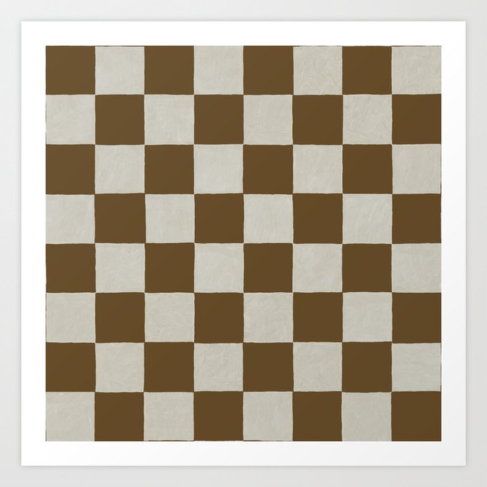 checkerboard hand-painted-leather brown Art Print