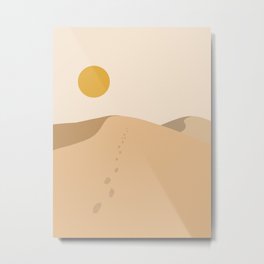 Mid Century Magic Minimalist Desert Landscape Sand Dunes Yellow Sun Bohemian Boho Middle Eastern Metal Print