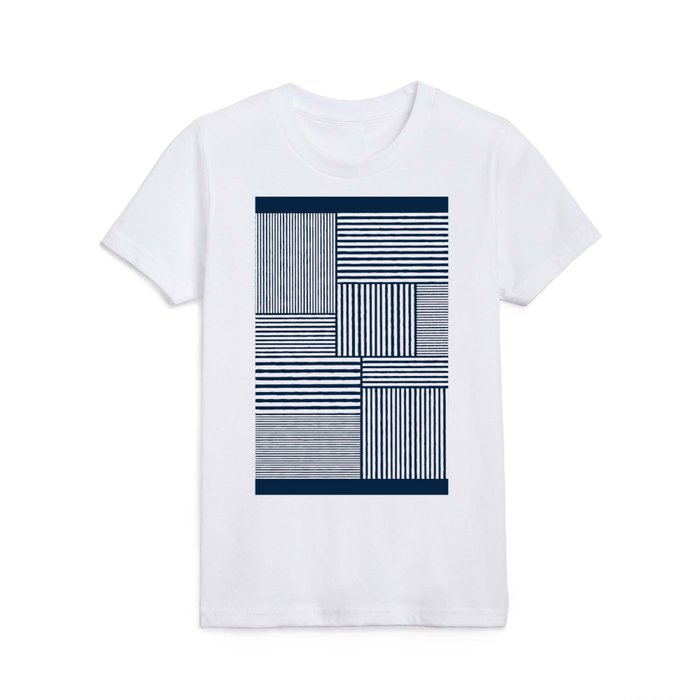 White Lines Navy Minimalist Stylish Design Kids T Shirt