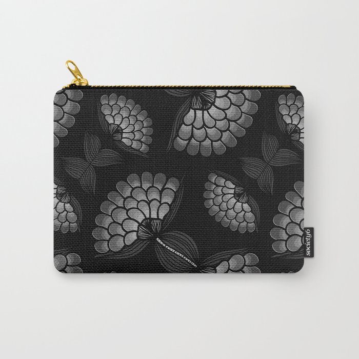 Bold Monochrome Floral Print Carry-All Pouch