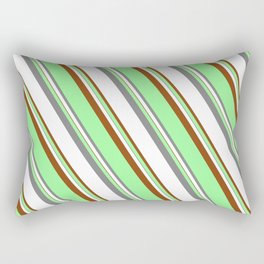 [ Thumbnail: Green, Grey, White, and Brown Colored Lined/Striped Pattern Rectangular Pillow ]