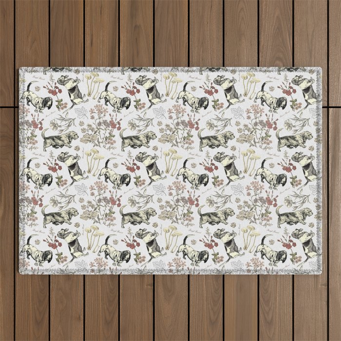 BASSET HOUNDS & MAGICAL MUSCHROOMS  Outdoor Rug