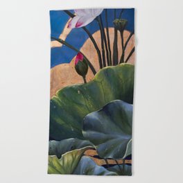 Lotus and Dragonfly Beach Towel