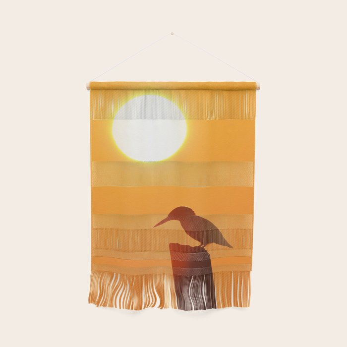 Kingfisher Bird Black Silhouette on Perch At Golden Orange Sunset Animal / Wildlife / Nature Photograph Wall Hanging and More