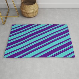 [ Thumbnail: Indigo & Turquoise Colored Striped/Lined Pattern Rug ]