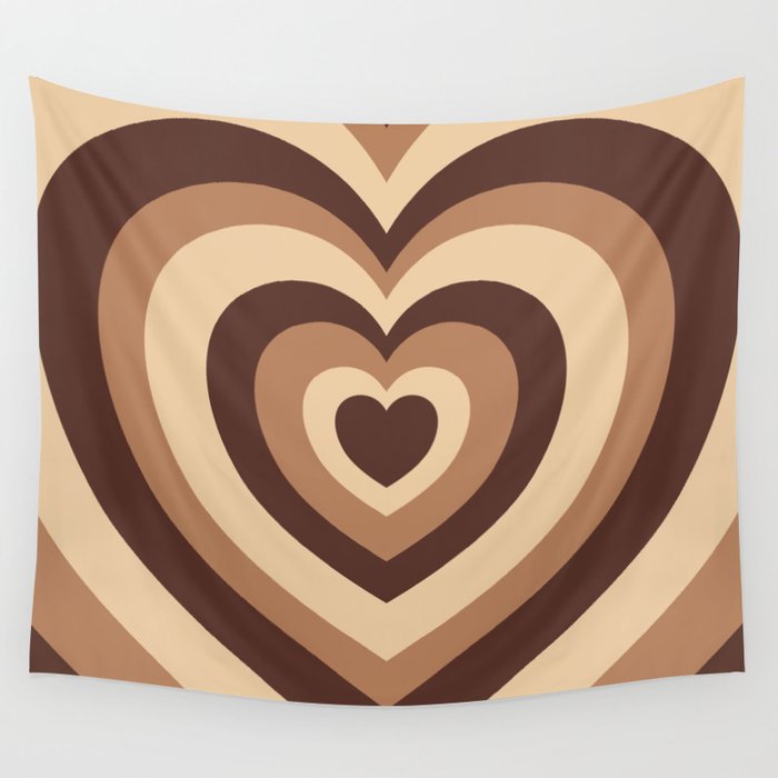 Retro Hearts - Brown Wall Tapestry