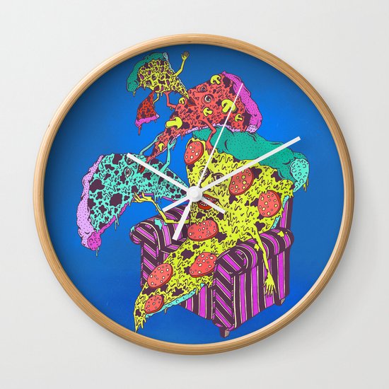 Pizza Eating Pizza - Blue Edition Wall Clock