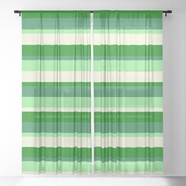 [ Thumbnail: Sea Green, Light Green, Beige, and Green Colored Lined Pattern Sheer Curtain ]