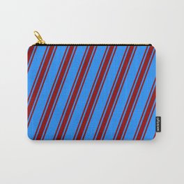 [ Thumbnail: Blue & Dark Red Colored Striped/Lined Pattern Carry-All Pouch ]