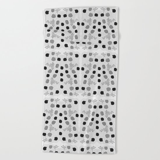 Jordan - black and white grey minimal modern dorm college trendy abstract painting dots brushstrokes Beach Towel
