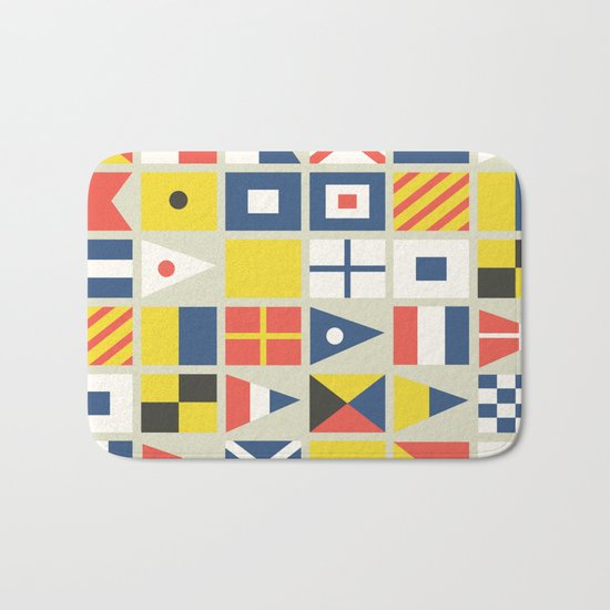 Geometric Nautical flag and pennant Bath Mat