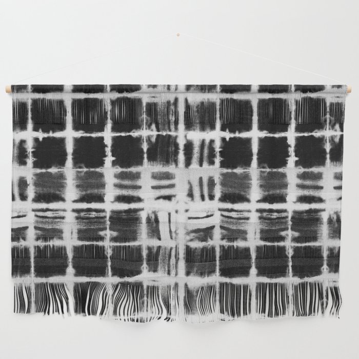 Black and white squares with white lines grunge pattern Wall Hanging