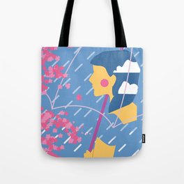 Spring Cherry Blossom Season Rainy Day Girl with Umbrella Tote Bag