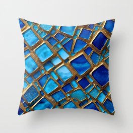 Ocean Blue Trendy Beautiful Gold Collection Throw Pillow