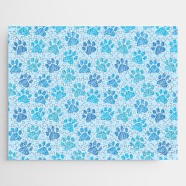 Blue Paws doodle seamless pattern. Digital Illustration Background. Jigsaw Puzzle