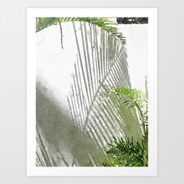 Shadow Palms Art Print | Digital, Foliage, Green, Painting, Watercolor, Tropical, Palms, White 